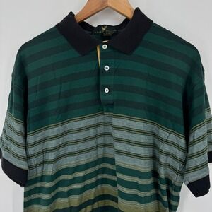 Vintage Lyle Scott Mens XL Striped Golf Polo Shirt Green Grey Cotton Made in USA